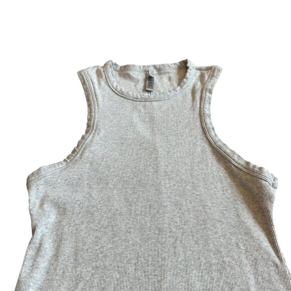 Skims Grey Ribbed Stretch Bodycon Dress Mini Crew Neck Lounge Size 2X Women's - Picture 2 of 9